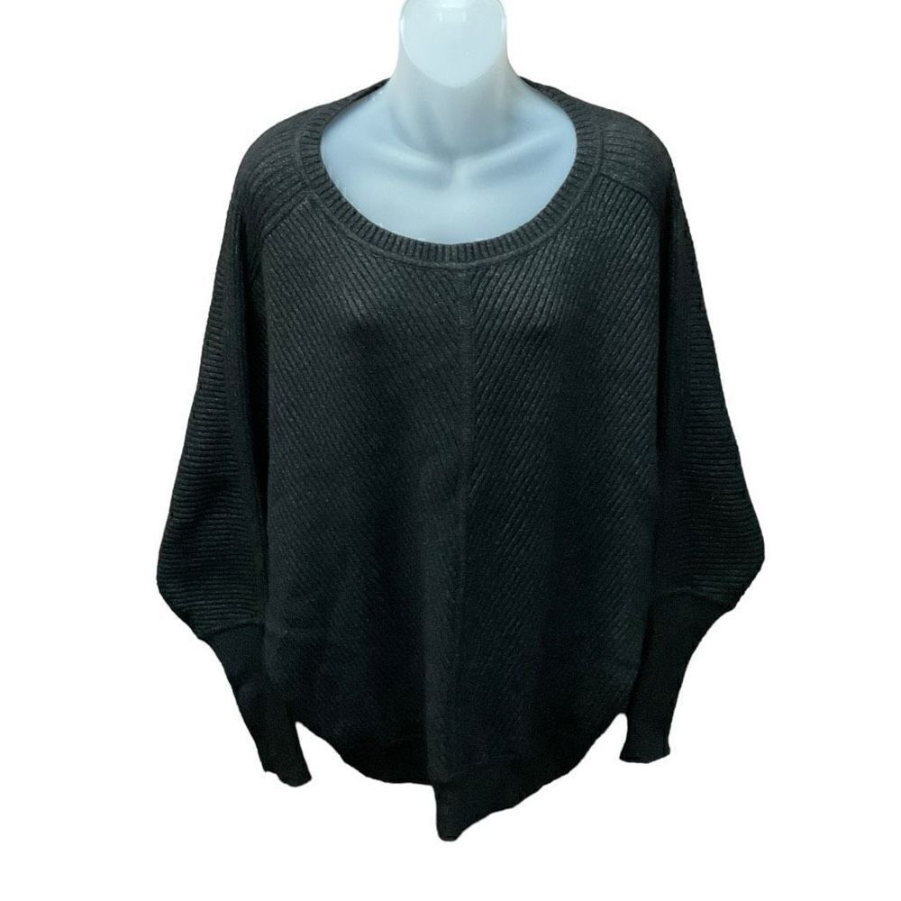 Devotion by Cyrus Sweater Crew Neck Black White Heather Batwing Sleeves Large